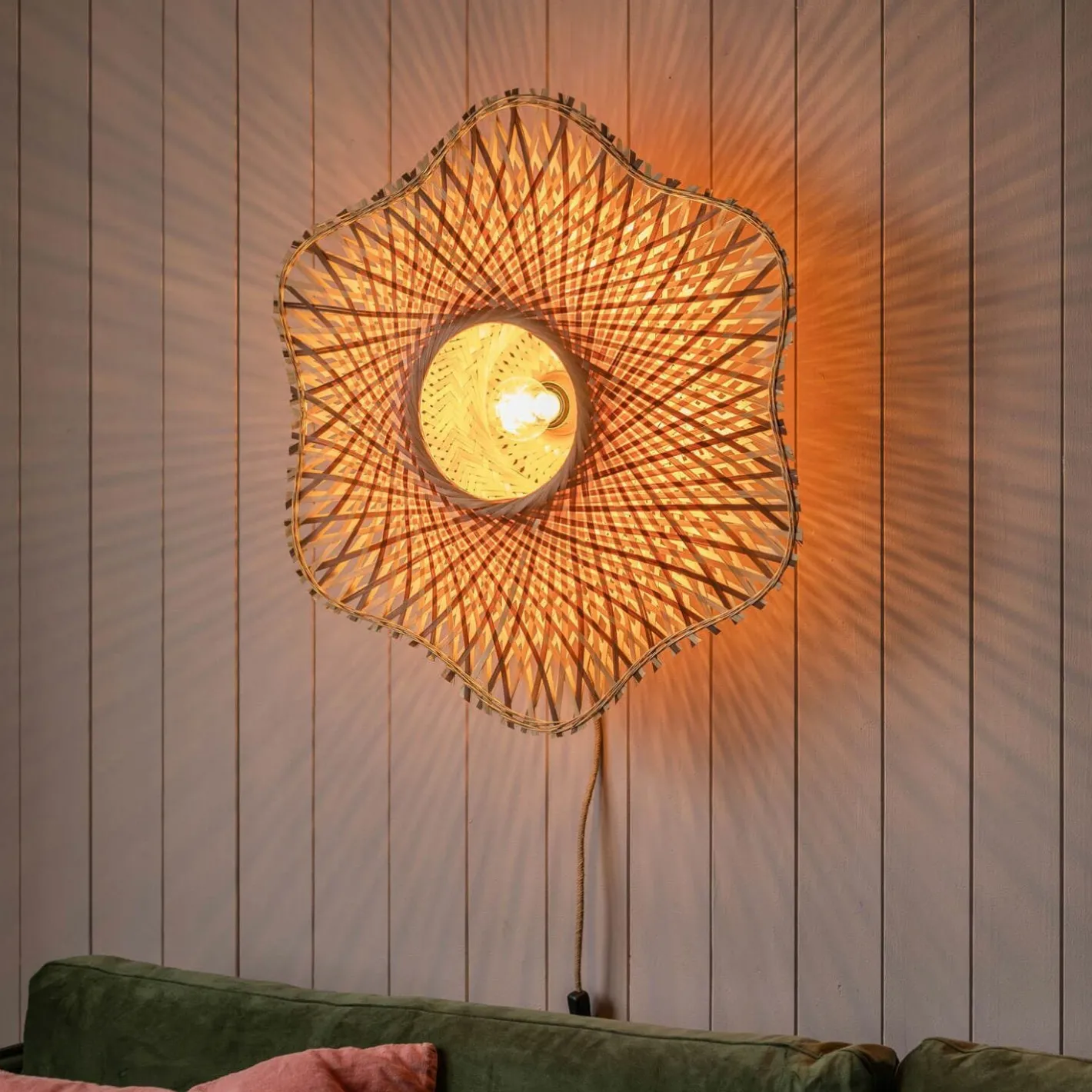 Graham & Green Wall Lights & Sconces<Natural Woven Bamboo Wall Light Medium