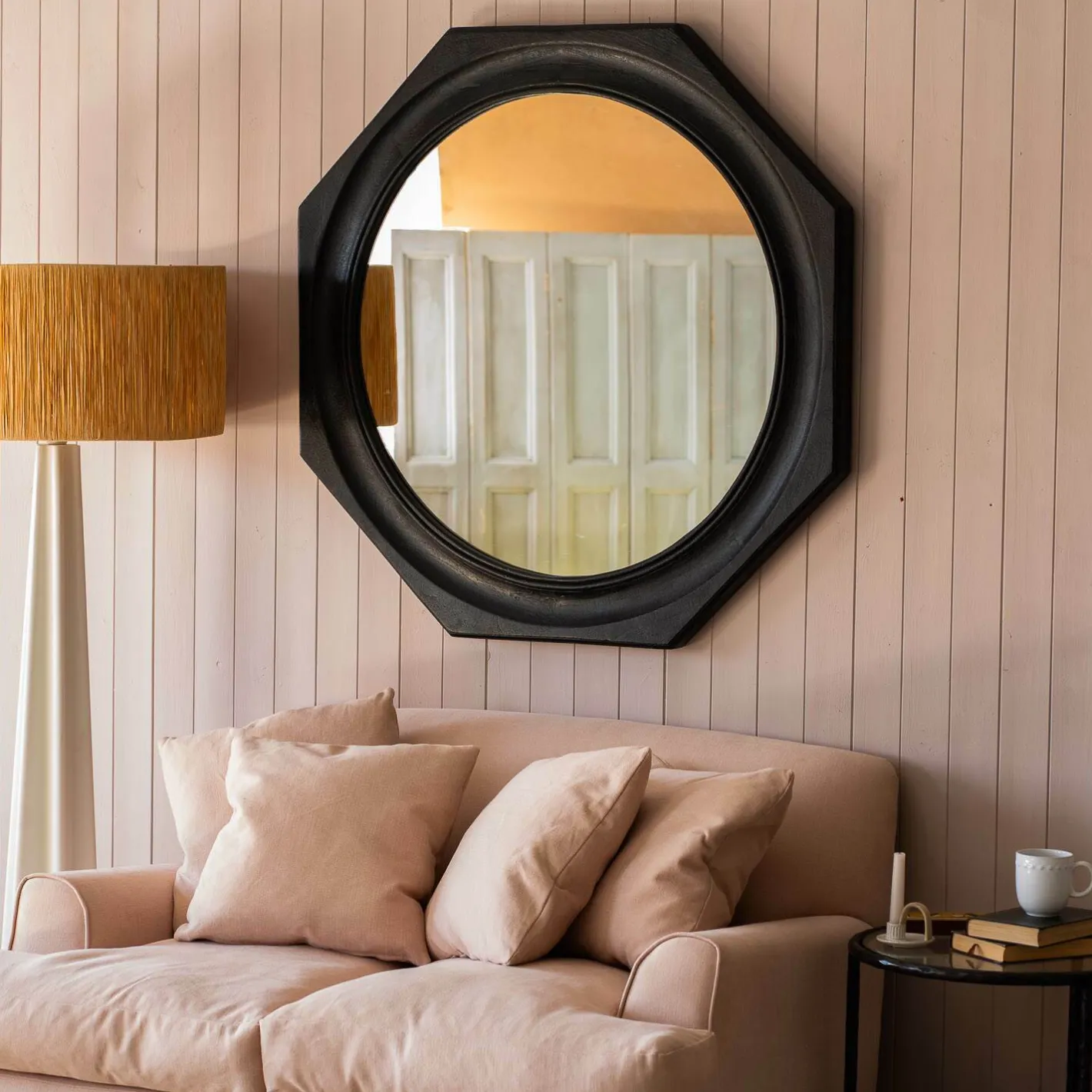 Graham & Green Round Mirrors|Wall Mirrors<Octavia Large Black Wood Wall Mirror
