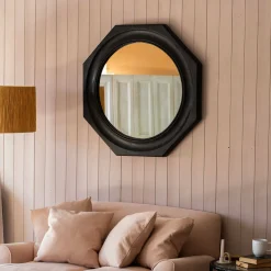 Graham & Green Round Mirrors|Wall Mirrors<Octavia Small Black Wood Wall Mirror
