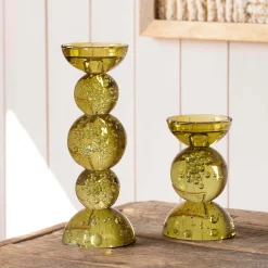Graham & Green Candle Holders & Candles<Olive Bubble Glass Candle Holders