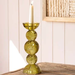 Graham & Green Candle Holders & Candles<Olive Bubble Glass Candle Holders