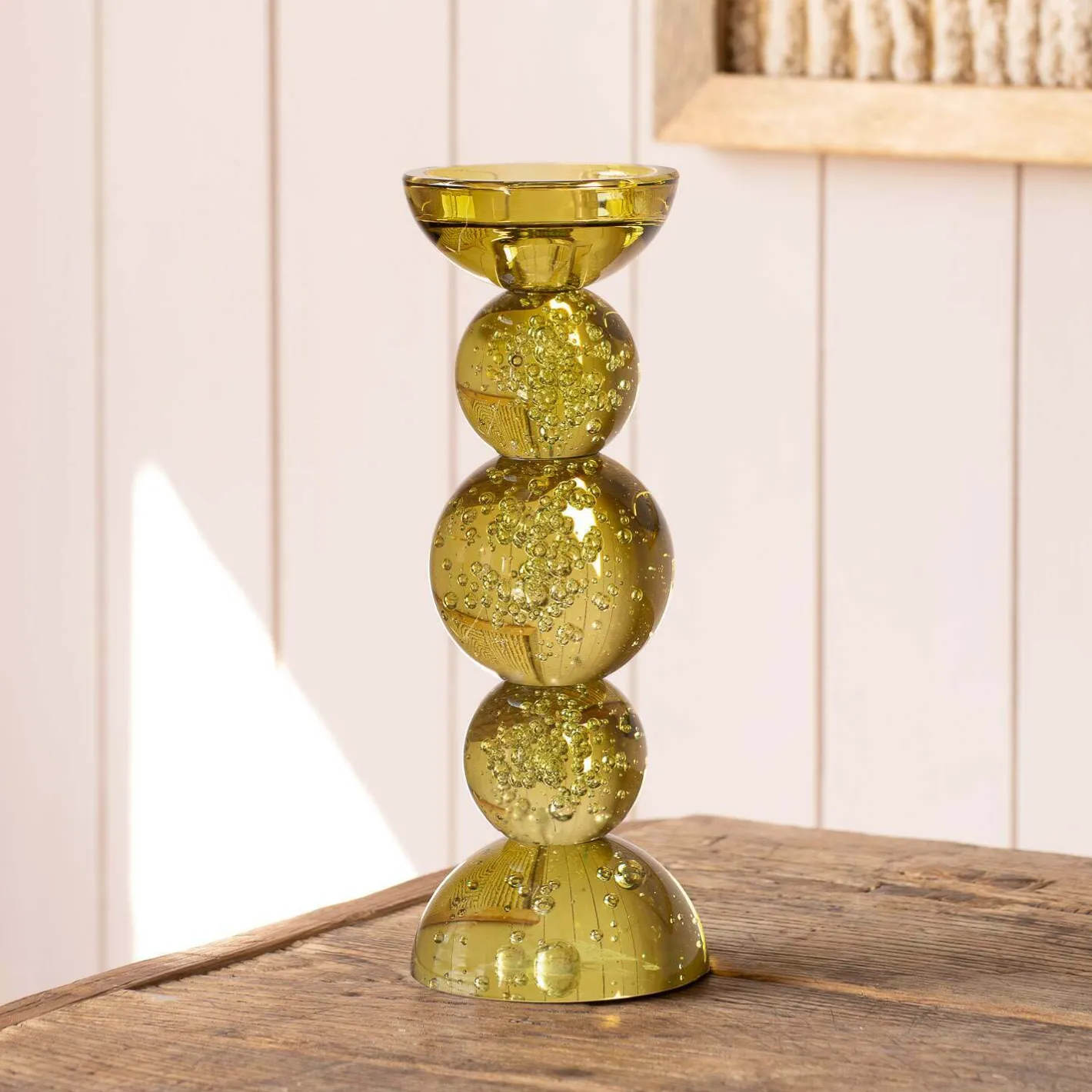 Graham & Green Candle Holders & Candles<Olive Bubble Glass Candle Holders