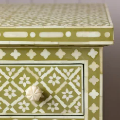 Graham & Green Chests Of Drawers|Chests Of Drawers<Olive Floral Bone Inlay Large Bedside Table