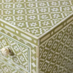 Graham & Green Chests Of Drawers|Chests Of Drawers<Olive Floral Bone Inlay Large Bedside Table