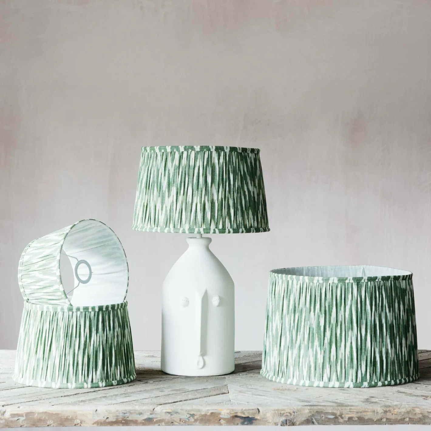 Graham & Green Lamp Shades<Olive Green Pleated Ikat Lamp Shades