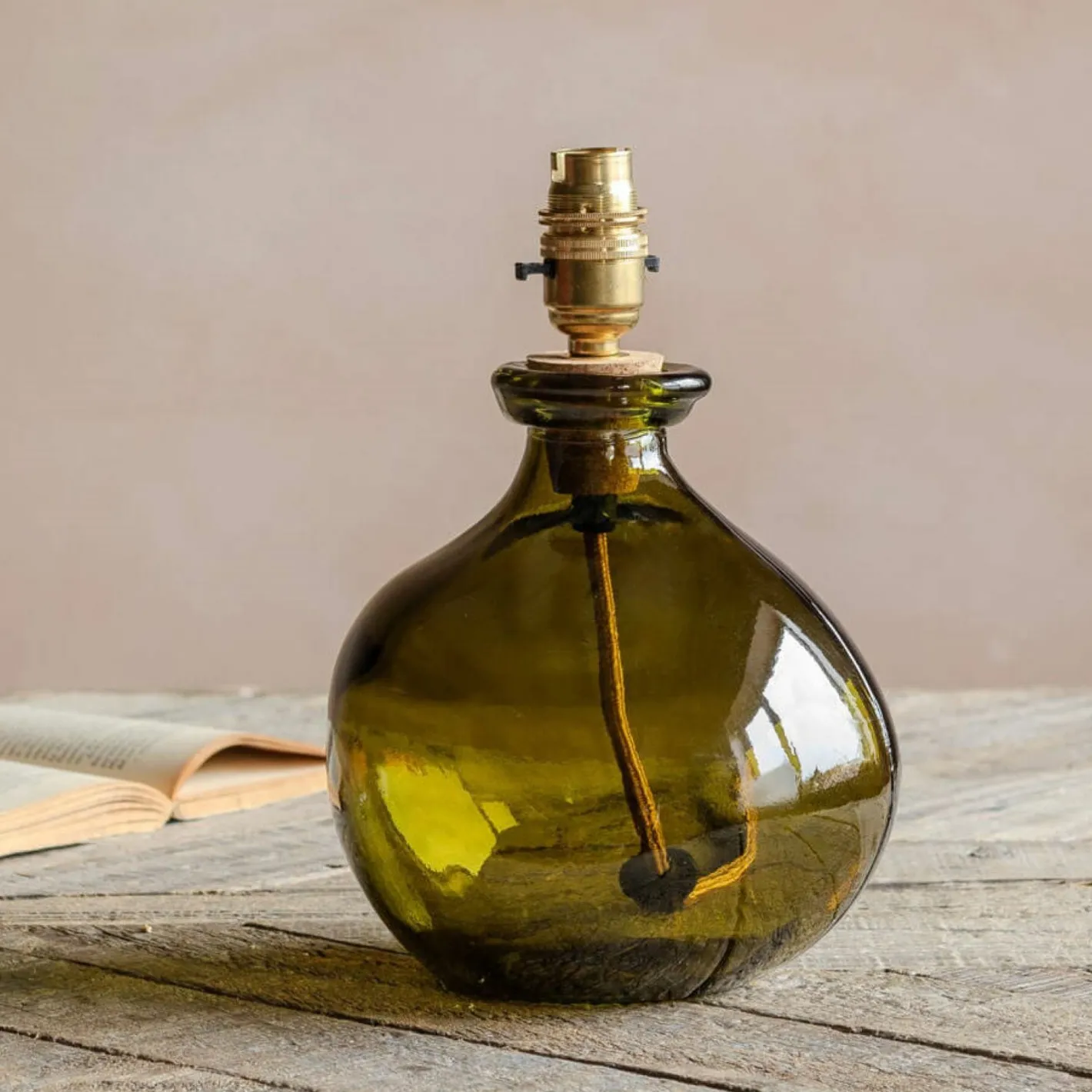 Graham & Green Table Lamps<Olive Green Recycled Glass Table Lamp