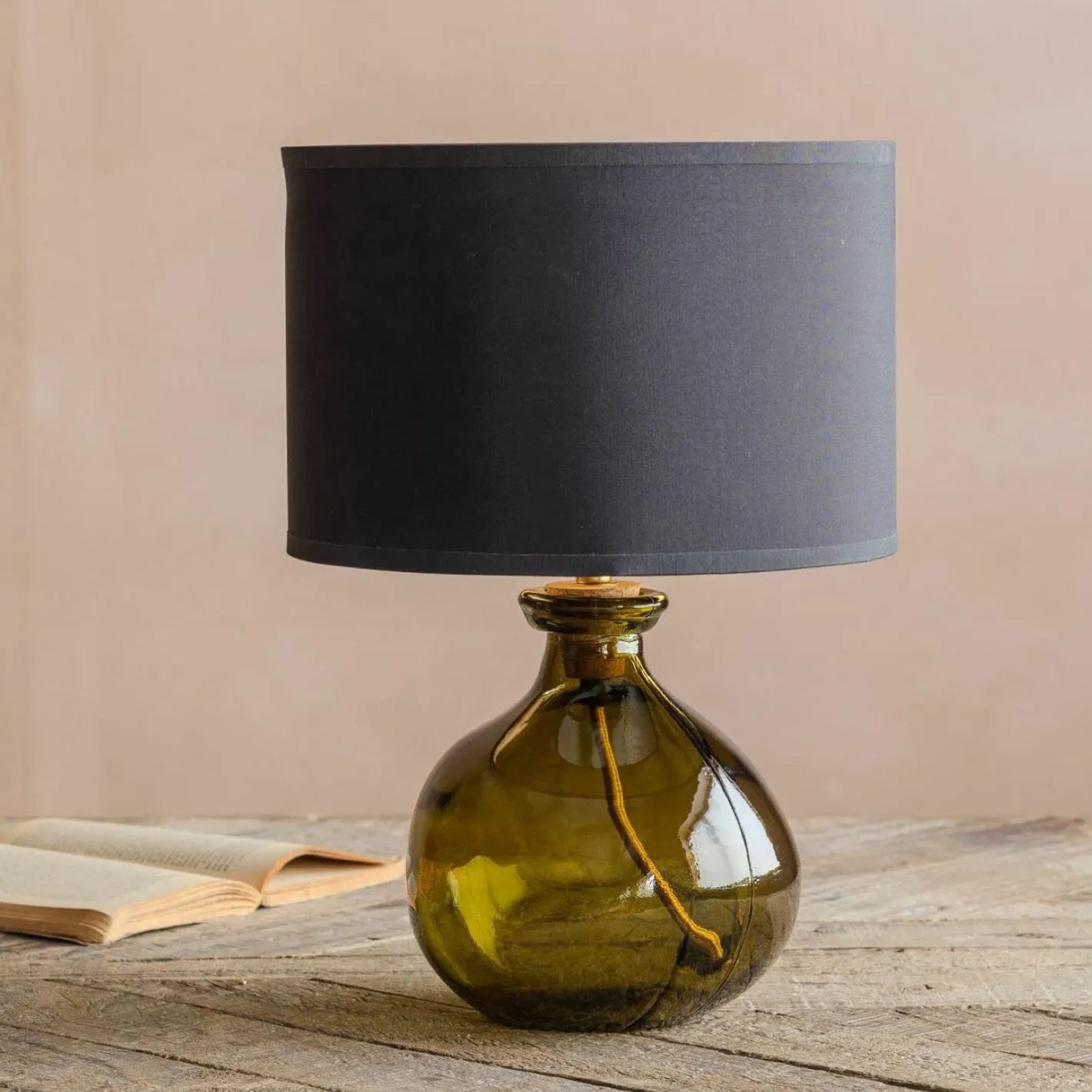 Graham & Green Table Lamps<Olive Green Recycled Glass Table Lamp