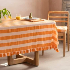 Graham & Green Outdoor Dining|Table Cloths & Napkins<Orange Candy Stripe Frill Tablecloths