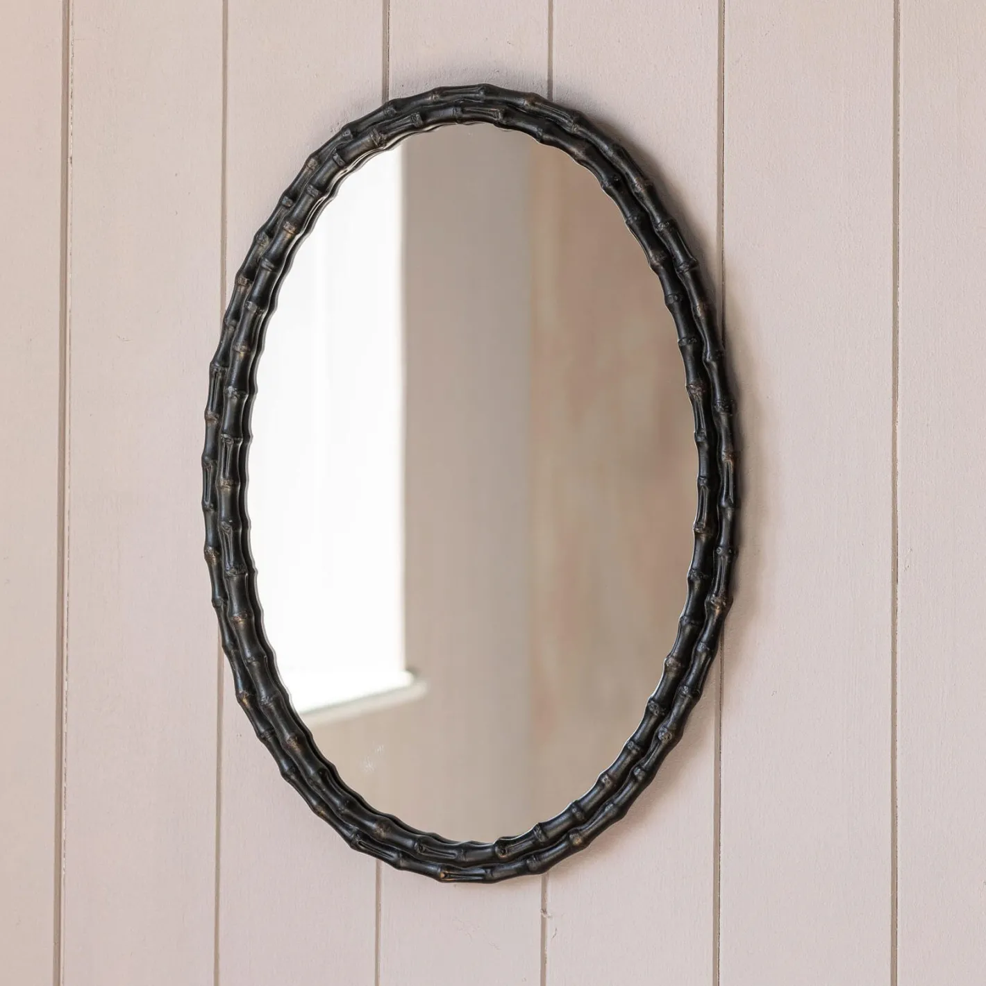 Graham & Green Wall Mirrors<Oval Black Bamboo Wall Mirror
