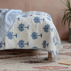 Graham & Green Quilts & Bedding<Palm Tree and Blue Stripe Reversible King Size Quilt