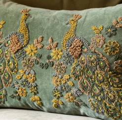 Graham & Green Sofa Cushions|Cushions<Peacock Embroidered Velvet Rectangular Cushion