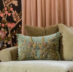 Graham & Green Sofa Cushions|Cushions<Peacock Embroidered Velvet Rectangular Cushion