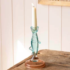 Graham & Green Candle Holders & Candles<Pink and Blue Glass Fish Candle Holder