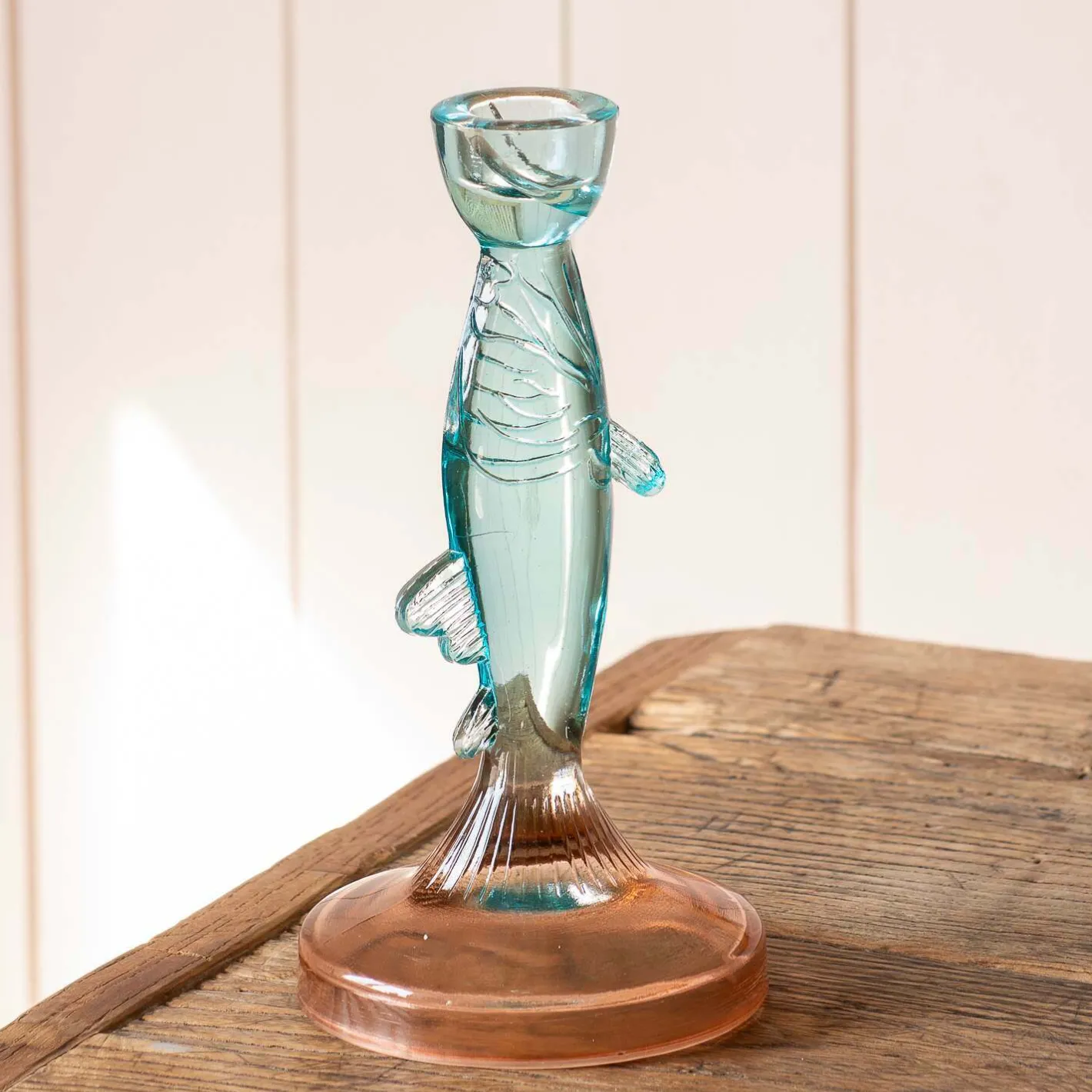 Graham & Green Candle Holders & Candles<Pink and Blue Glass Fish Candle Holder