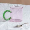 Graham & Green Glassware|Tableware<Pink Glass Mug with Green Handle