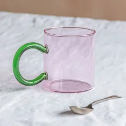 Graham & Green Glassware|Tableware<Pink Glass Mug with Green Handle