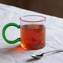 Graham & Green Glassware|Tableware<Pink Glass Mug with Green Handle