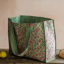 Graham & Green Bags<Pink & Green Floral Cotton Tote Bag