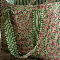 Graham & Green Bags<Pink & Green Floral Cotton Tote Bag