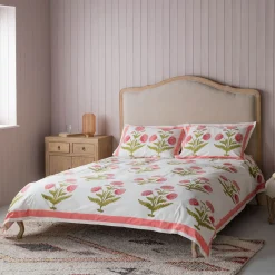 Graham & Green Quilts & Bedding<Pink Pavot Flower Block Printed King Size Duvet Cover Set