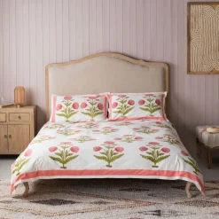 Graham & Green Quilts & Bedding<Pink Pavot Flower Block Printed King Size Duvet Cover Set