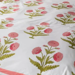 Graham & Green Quilts & Bedding<Pink Pavot Flower Block Printed King Size Duvet Cover Set