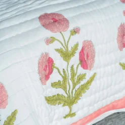 Graham & Green Quilts & Bedding<Pink Pavot Flower Block Printed King Size Quilt
