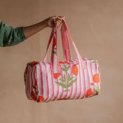 Graham & Green Bags<Pink Stripe and Floral Weekend Bag - Small