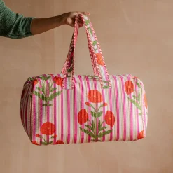 Graham & Green Bags<Pink Stripe and Floral Weekend Bag - Large