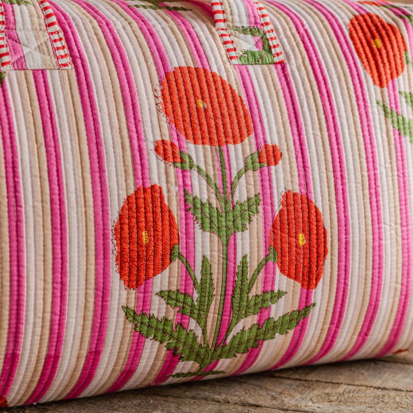 Graham & Green Bags<Pink Stripe and Floral Weekend Bag - Large