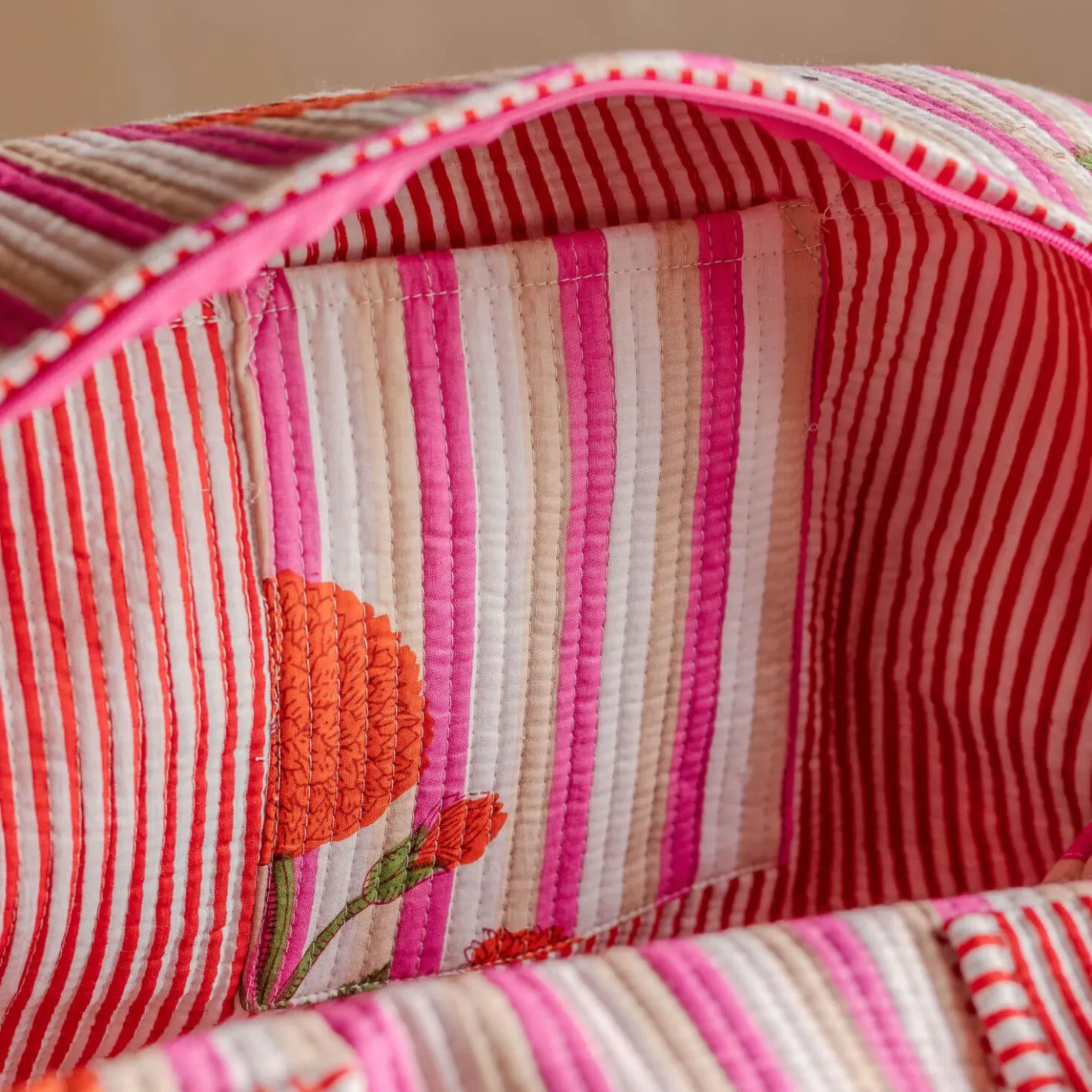 Graham & Green Bags<Pink Stripe and Floral Weekend Bag - Large