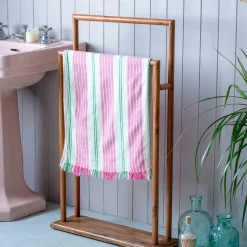 Graham & Green Bathroom Accessories<Pink Wide Stripe Turkish Beach Towel Wrap