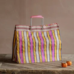 Graham & Green Bags<Pink & Yellow Stripe Recycled Shopping Bag