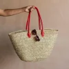 Graham & Green Bags<Red Leather and Natural Woven Palm Shopper Bag