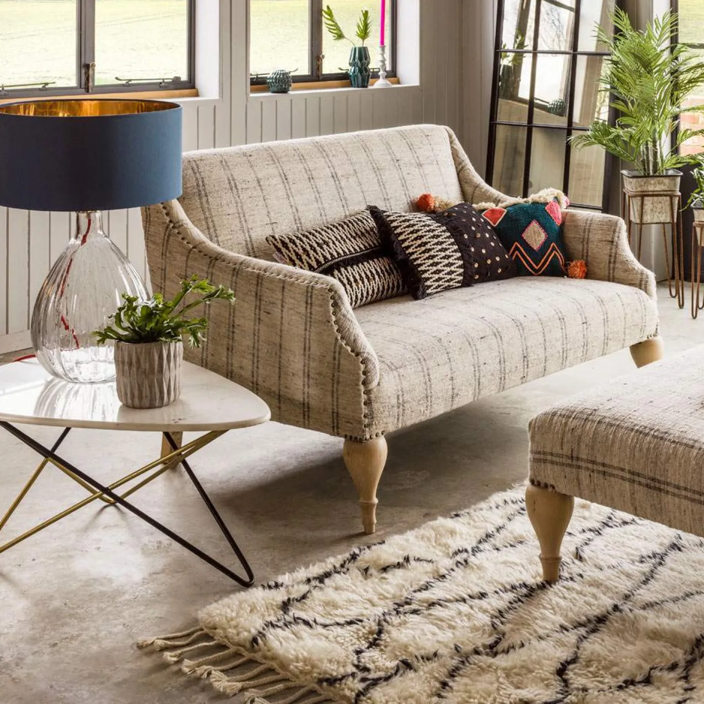 Graham & Green Ready To Go Sofas<Renée Linen Stripe Two Seater Sofa