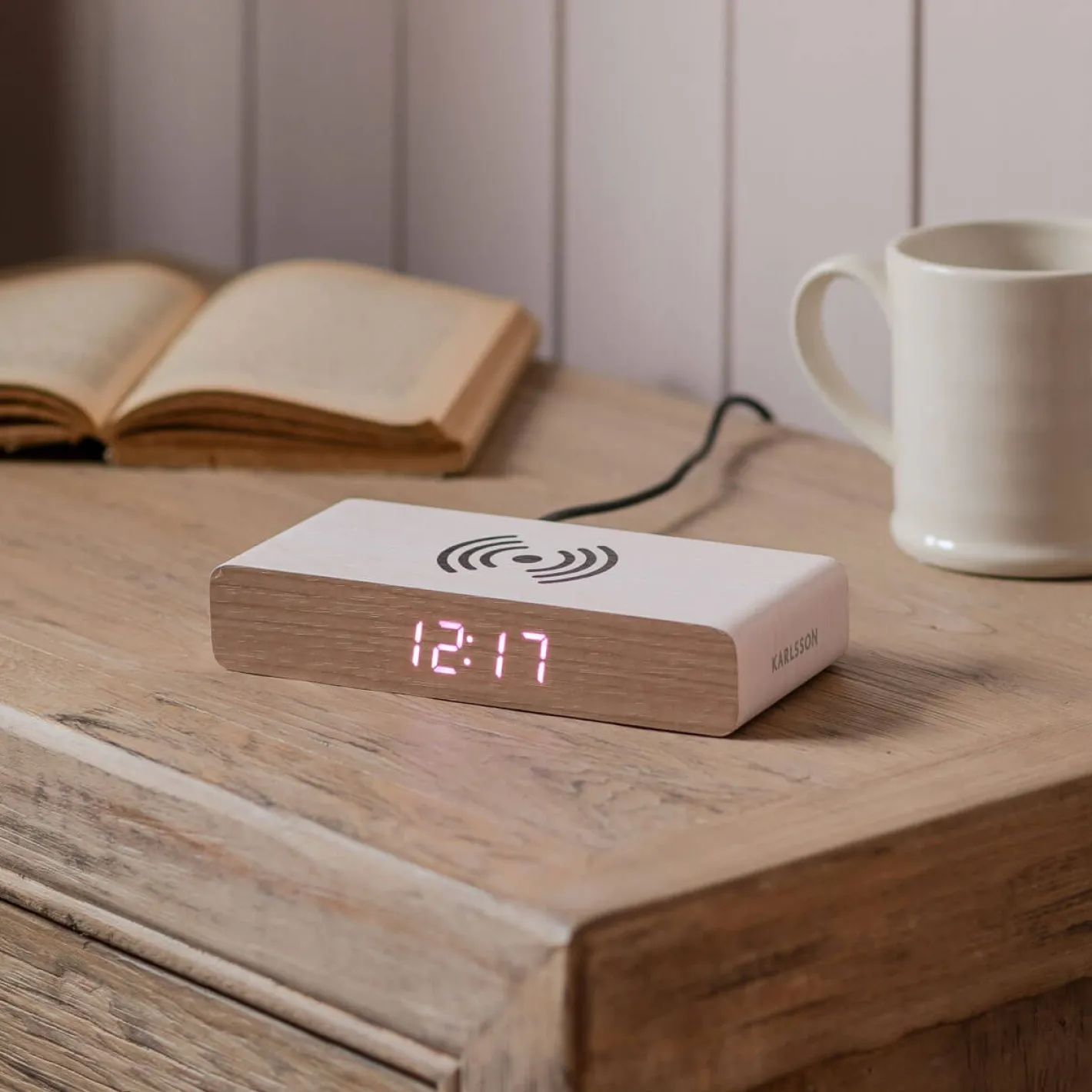 Graham & Green Clocks<Retro White LED Alarm Clock Phone Charger