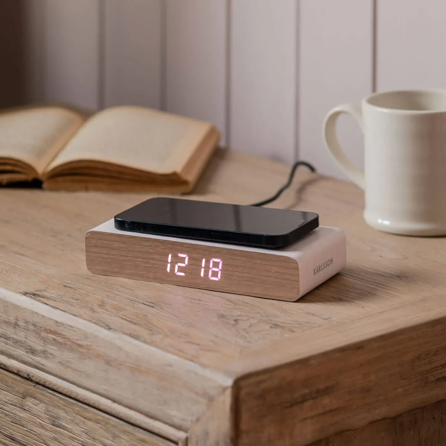 Graham & Green Clocks<Retro White LED Alarm Clock Phone Charger