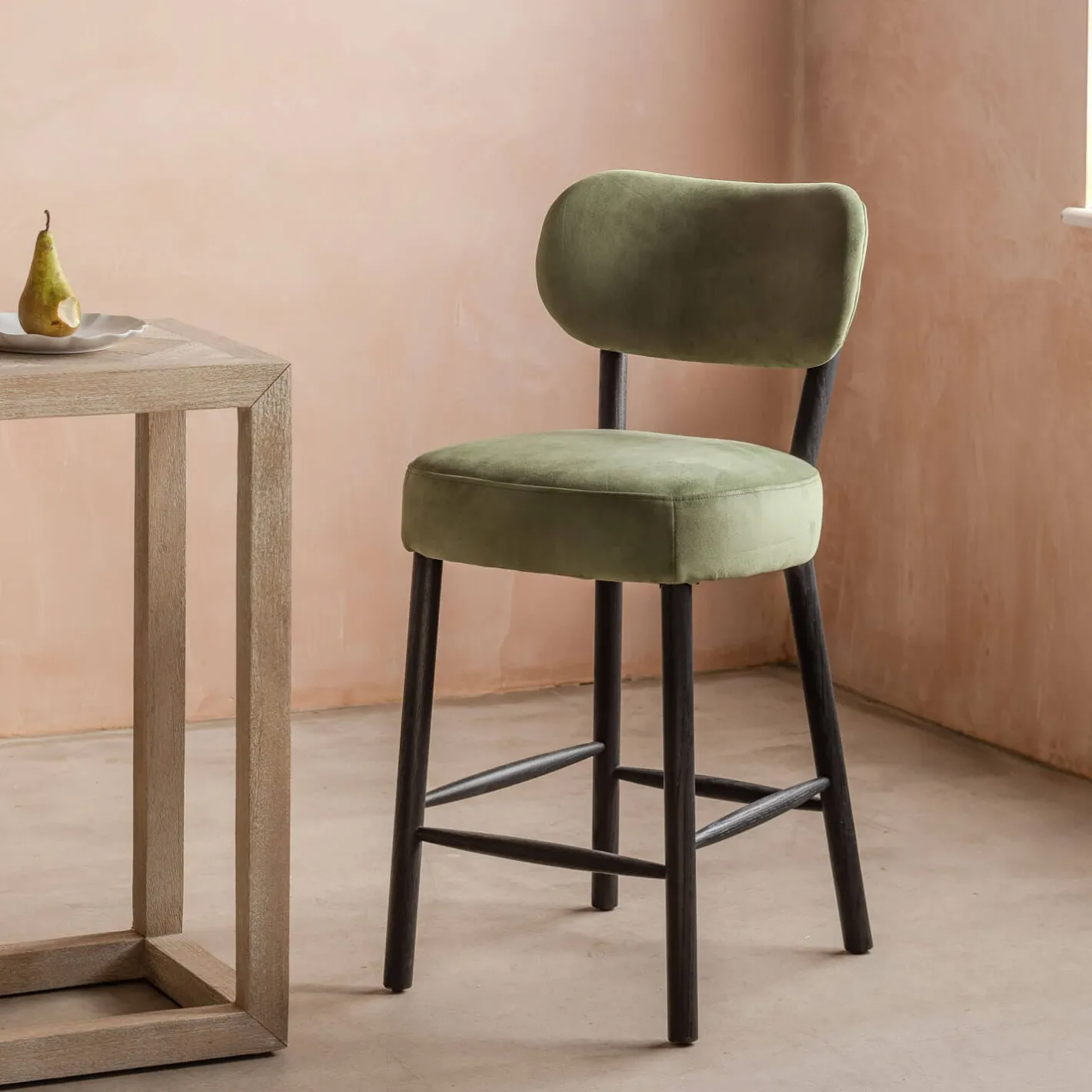 Graham & Green Stools<Rigby Moss Green Velvet Kitchen Stool