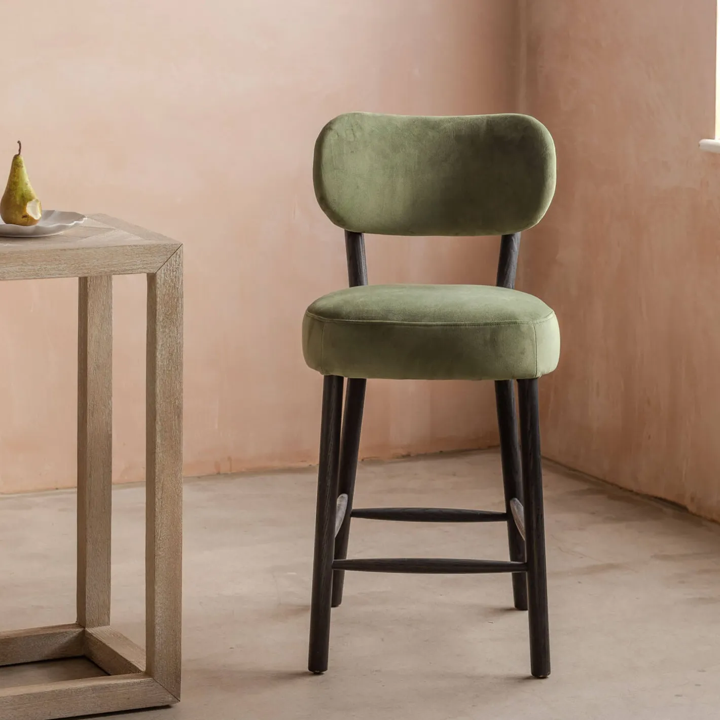 Graham & Green Stools<Rigby Moss Green Velvet Kitchen Stool