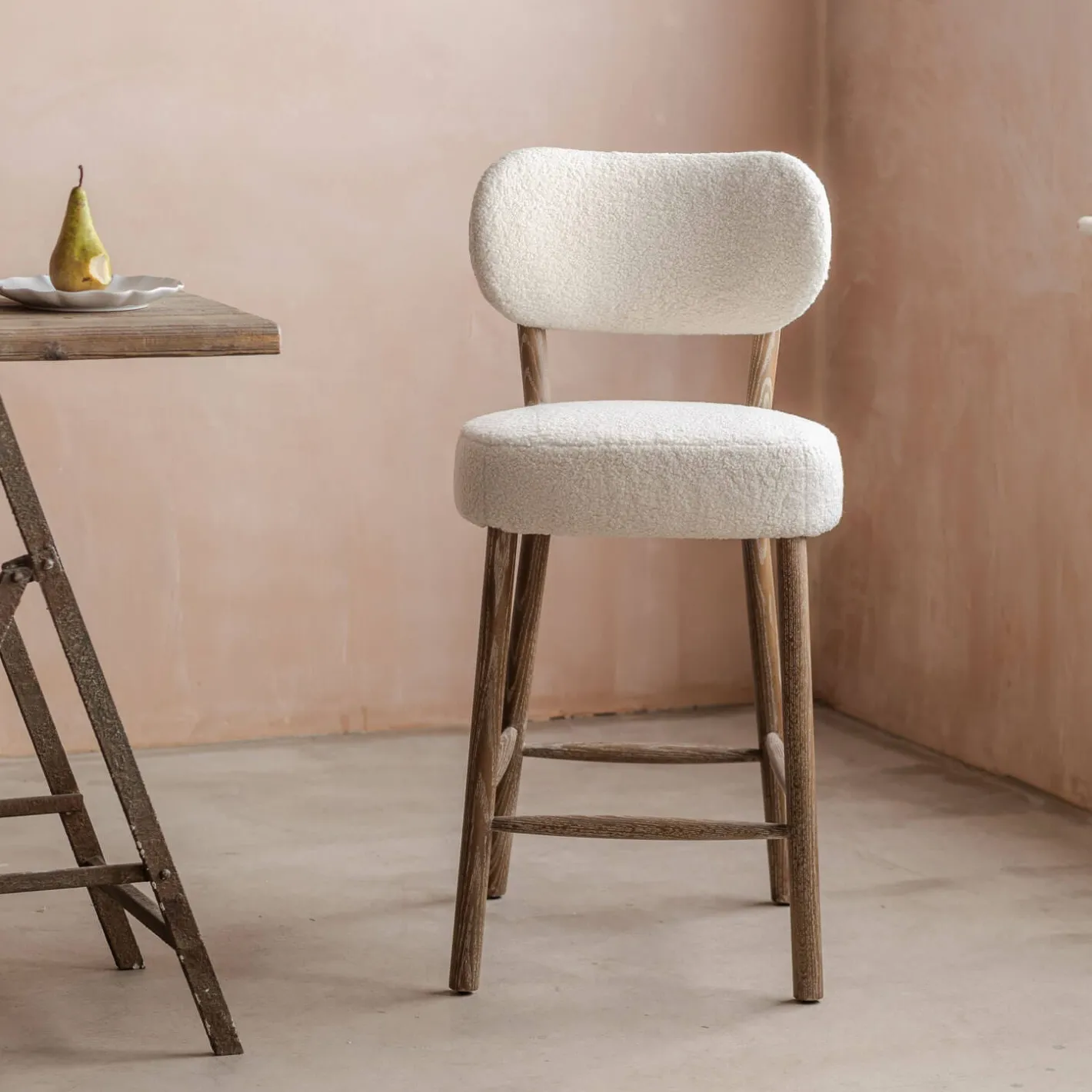 Graham & Green Stools<Rigby White Bouclé Kitchen Stool