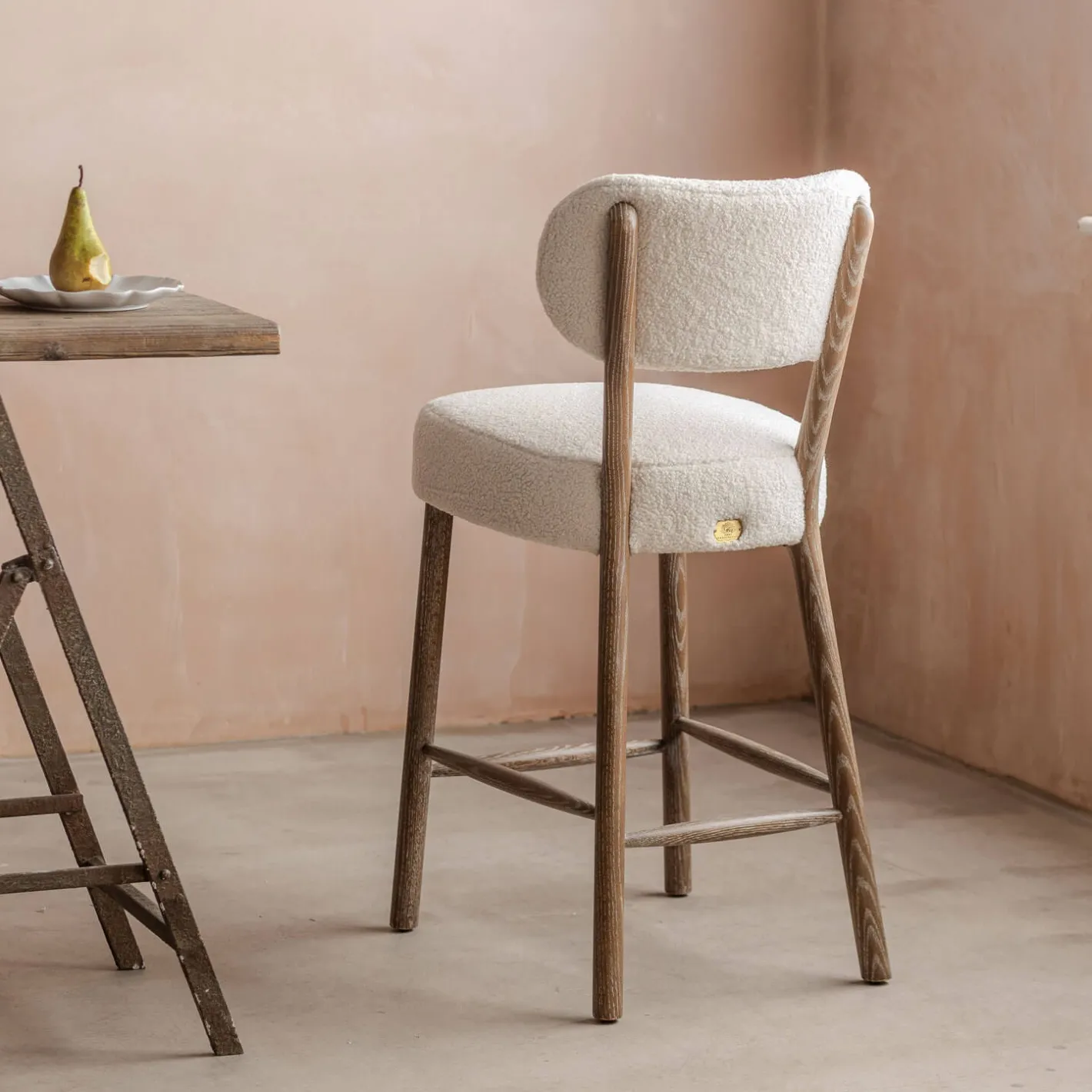 Graham & Green Stools<Rigby White Bouclé Kitchen Stool