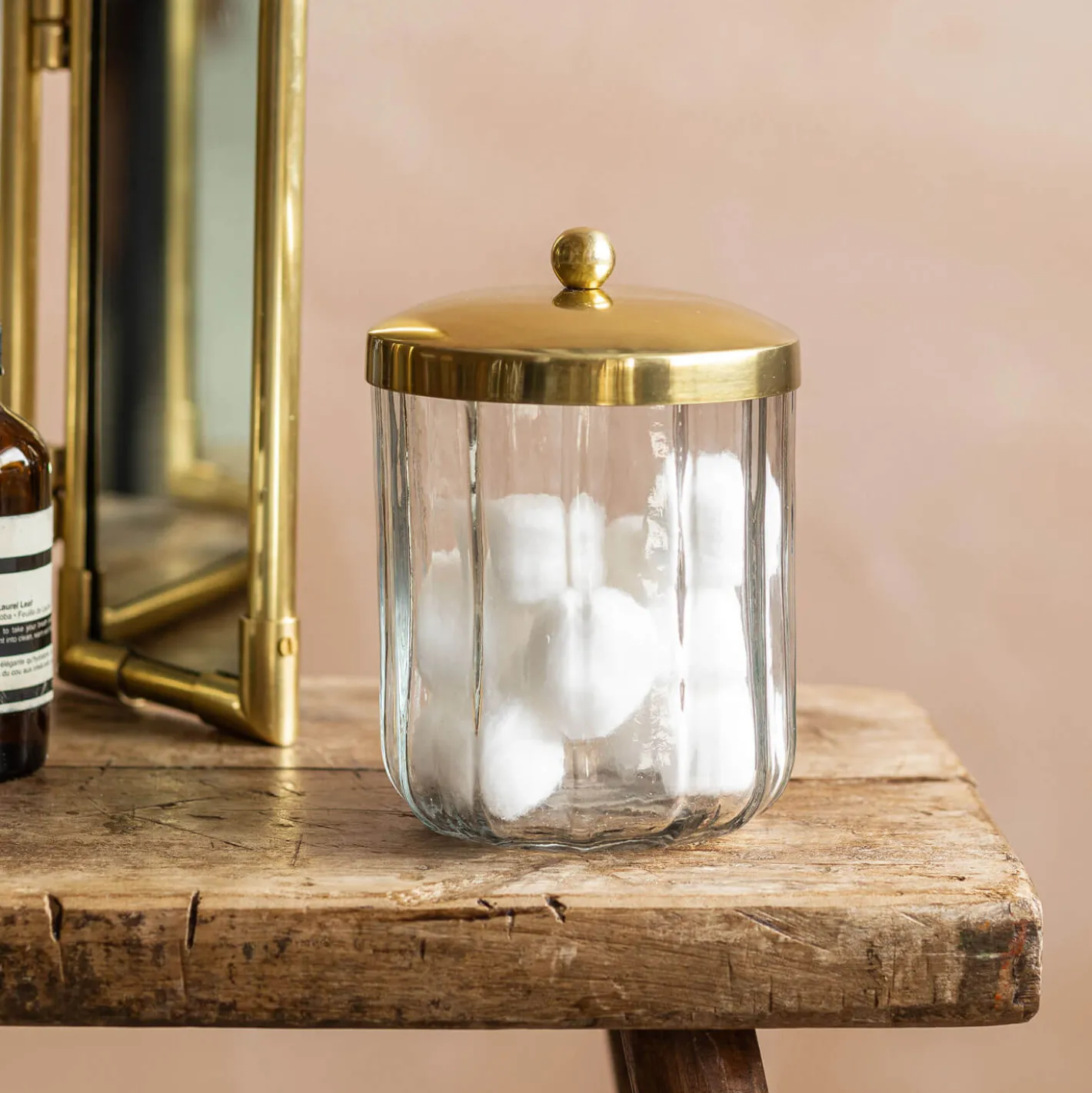 Graham & Green Bathroom Accessories<Rosalie Antique Gold Glass Storage Container
