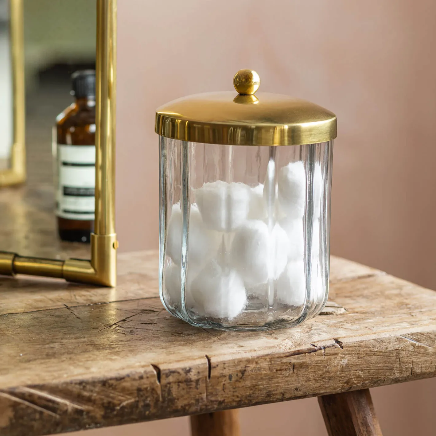 Graham & Green Bathroom Accessories<Rosalie Antique Gold Glass Storage Container