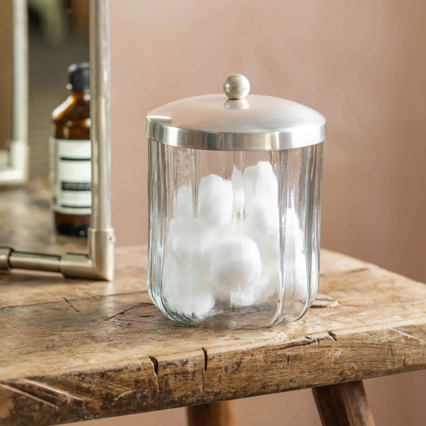 Graham & Green Bathroom Accessories<Rosalie Antique Silver Glass Storage Container