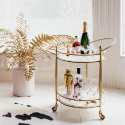 Graham & Green Drinks Trolleys & Bars<Round Drinks Trolley with Marble Shelves
