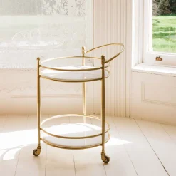 Graham & Green Drinks Trolleys & Bars<Round Drinks Trolley with Marble Shelves
