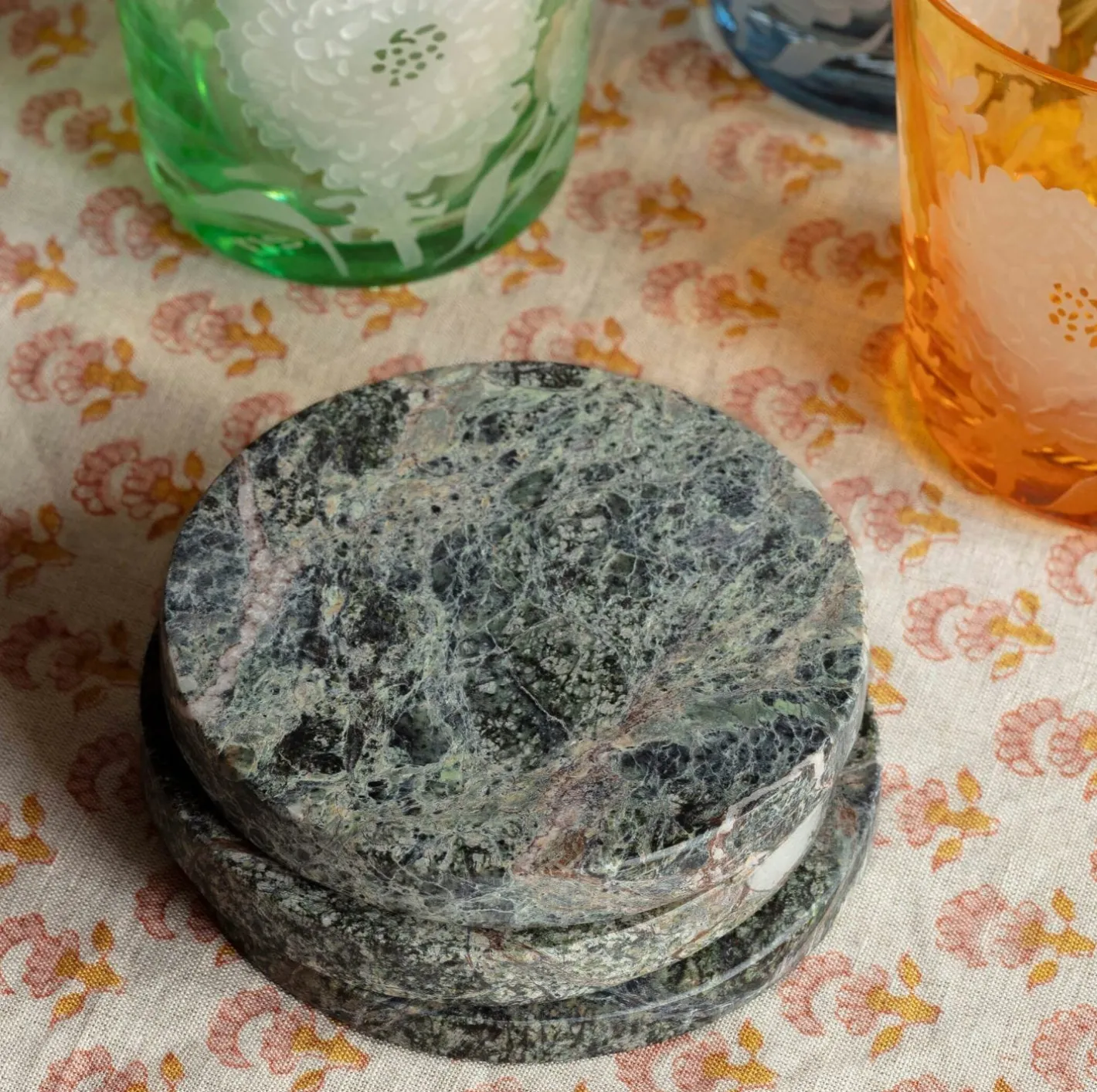 Graham & Green Placemats, Coasters & Trays<Round Green Marble Coaster