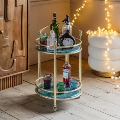 Graham & Green Drinks Trolleys & Bars<Round Green Marble Drinks Trolley