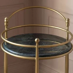 Graham & Green Drinks Trolleys & Bars<Round Green Marble Drinks Trolley