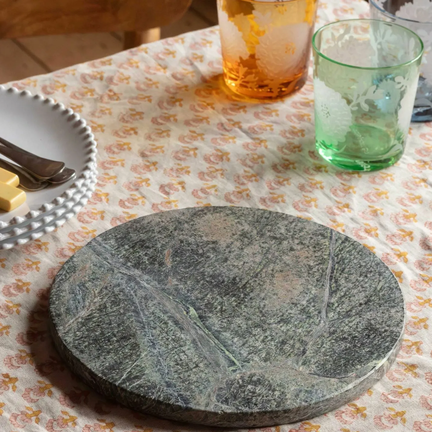 Graham & Green Placemats, Coasters & Trays<Round Green Marble Placemat